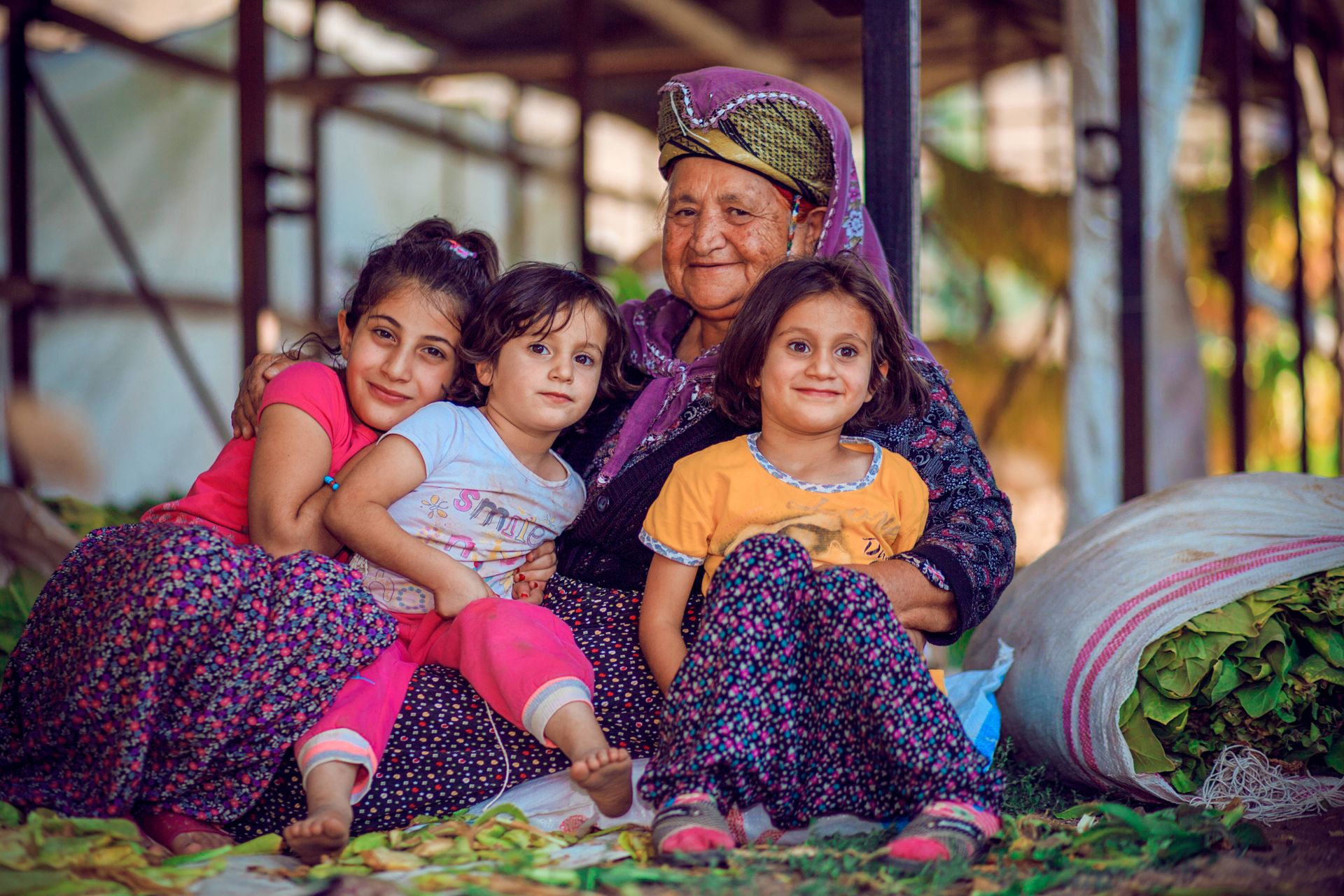 A grandmother with children