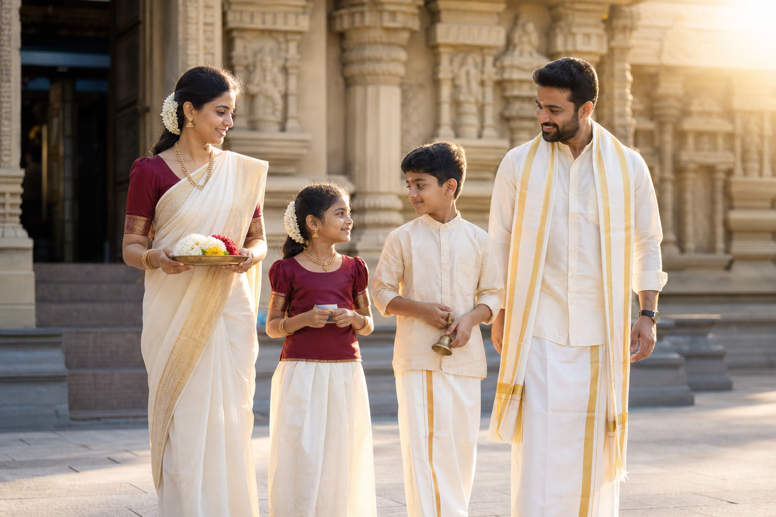 A Hindu family outside a temple after a ceremony